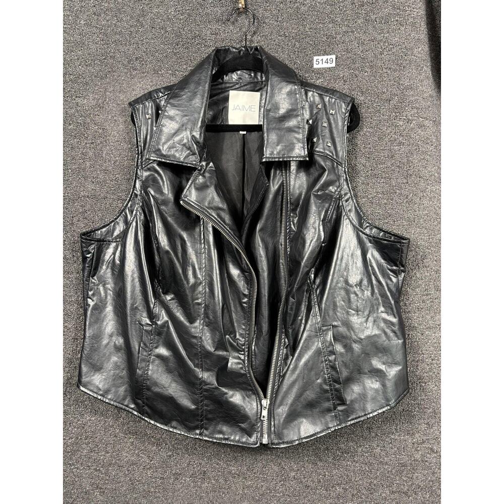 Jaime Vest Womens 3X Black Faux Leather Moto Biker Studded Asymmetrical Zip